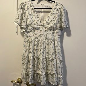 Lulus x LUSH  Floral Print Tiered Short Sleeve Mini Dress